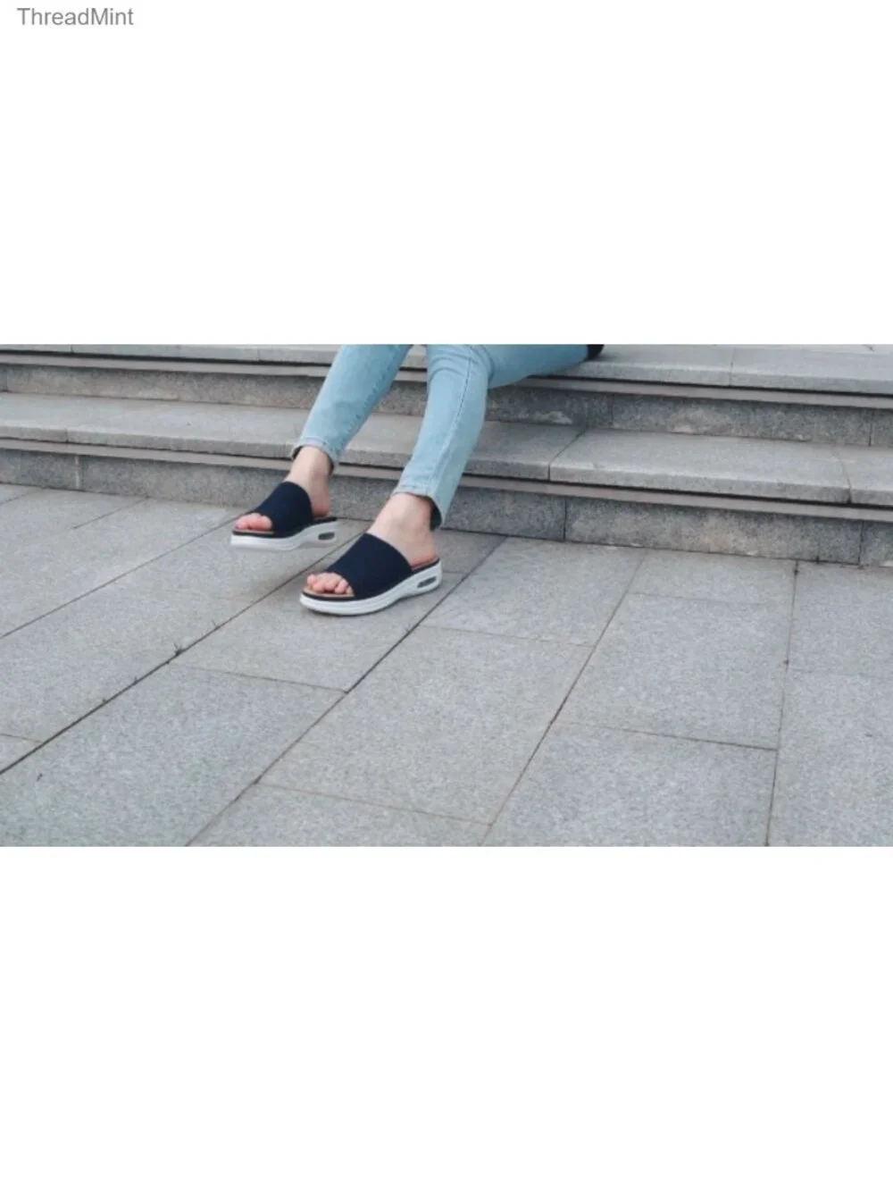Women's Knit Slide Sandals with 1.5 Inch Platform Wedge Heel, Breathable Slip On